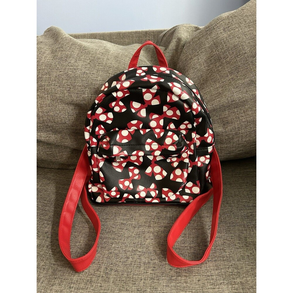 Disney Parks Minnie Mouse Mini Backpack Black Red Polka Dot Bows Adjustable